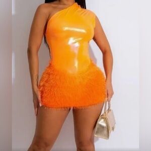 Metallic Orange Body Suit and Skirt set